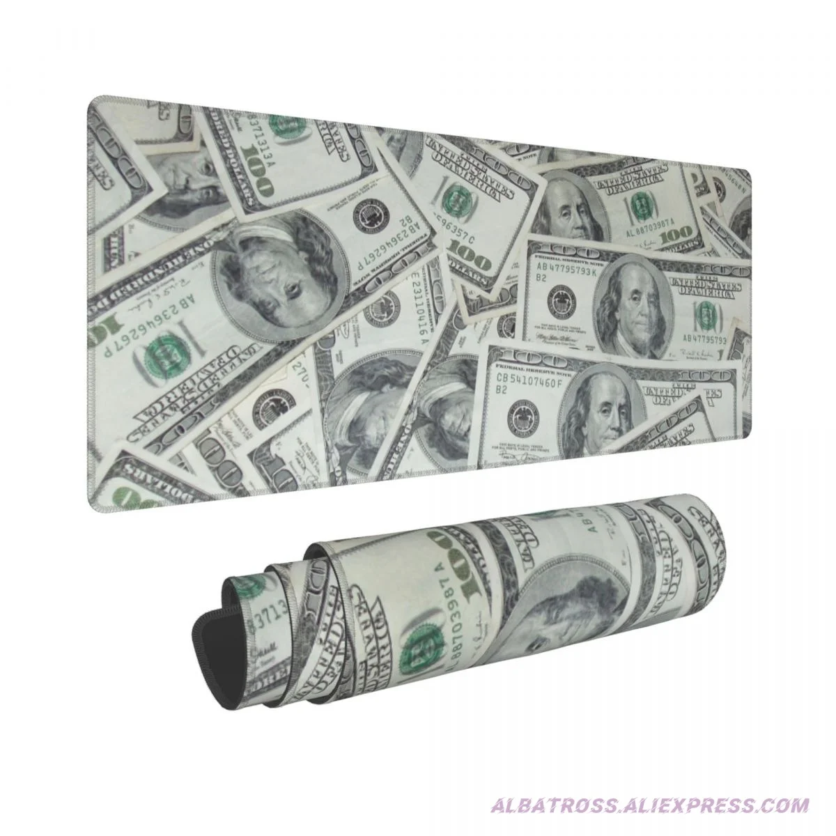 Крутая долларовая купюра США Игровой коврик для мыши с резиновыми прошитыми краями, коврик для мыши 31,5 
